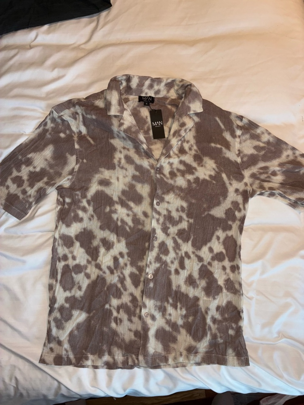Boohoo-Man Tie Dye Short Sleeve Button Down Slub Shirt Size S